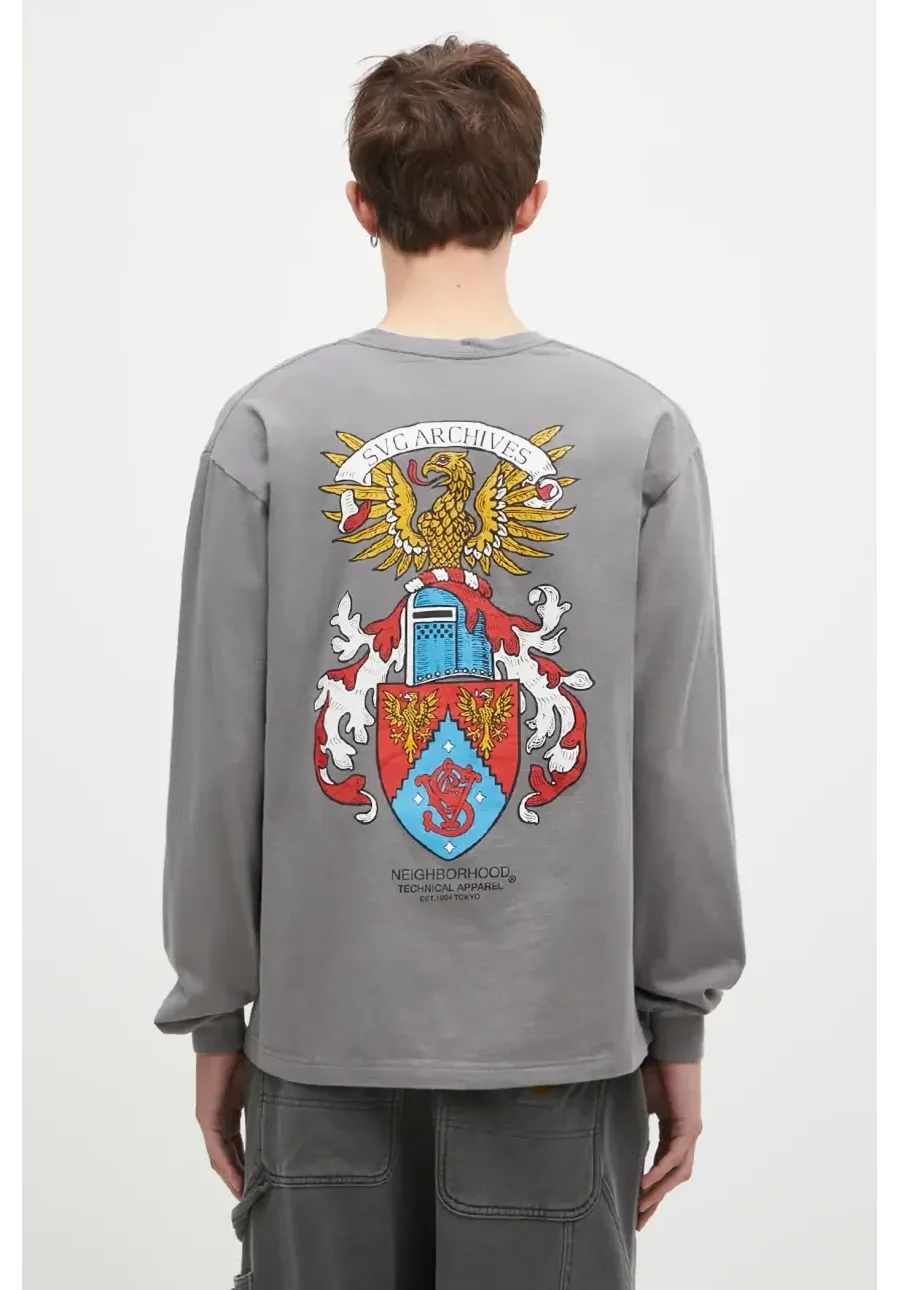 obrazek 1 NEIGHBORHOOD longsleeve bawełniany Tee Longsleeve-13 kolor szary z nadrukiem 242PCNH.LT13