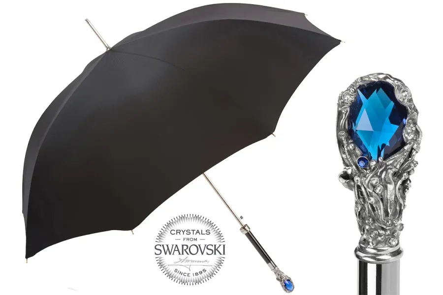 obrazek 1 Piękny stylowy czarny parasol męski z rączką wysadzaną klejnotami – Pasotti