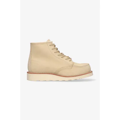 Zdjęcie Red Wing workery skórzane 6-inch Moc Toe damskie kolor beżowy na płaskim obcasie 3328