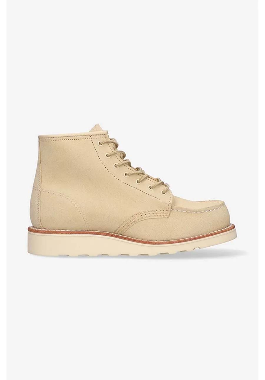 obrazek 1 Red Wing workery skórzane 6-inch Moc Toe damskie kolor beżowy na płaskim obcasie 3328