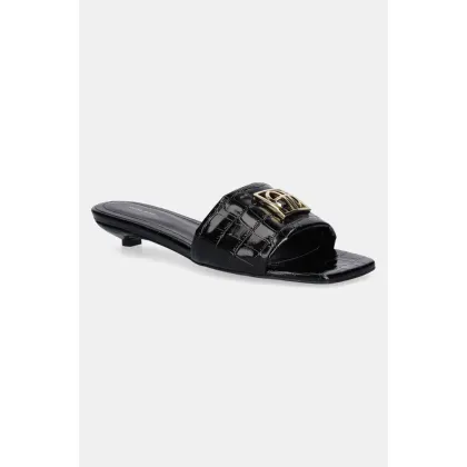 Zdjęcie Anine Bing klapki skórzane Ria Sandals Monogram damskie kolor czarny na małym obcasie A.14.10784