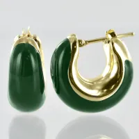 Picture Campanella earrings in gold and shiny green enamel