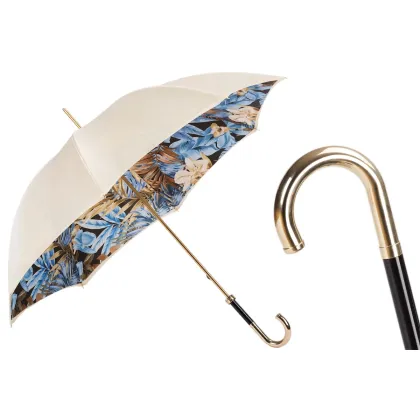 Zdjęcie Wyjątkowy parasol damski w kolorze kości słoniowej z oryginalnym motywem kwiatowym - Pasotti