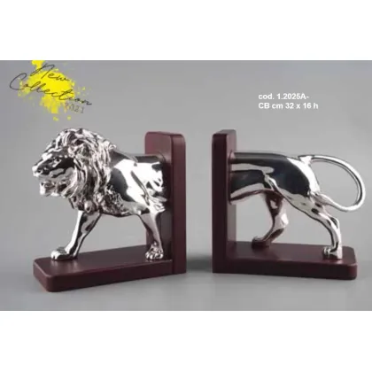 Zdjęcie Fantastyczna para podpórek ze srebrną figurą lwa do książek - ArtBe