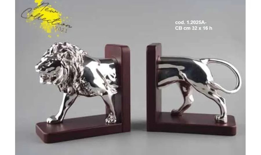 obrazek 1 Fantastyczna para podpórek ze srebrną figurą lwa do książek - ArtBe