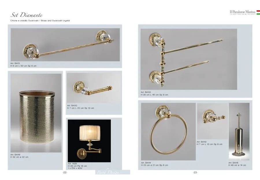 obrazek 2 Luksusowa szczotka toaletowa z polerowanego złoconego i diamentowego mosiądzu z kryształem Swarovskiego - Il Paralume Marina