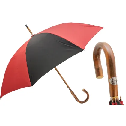 Picture Stylish black and red men's umbrella with a chestnut handle - Pasotti