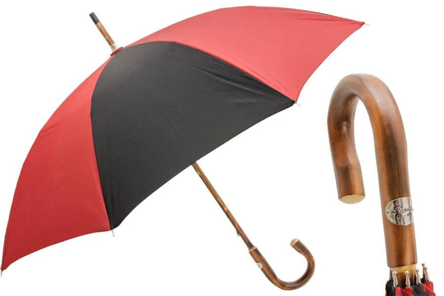 obrazek 1 Stylowy czarno czerwony parasol męski z rączką z kasztanowca - Pasotti
