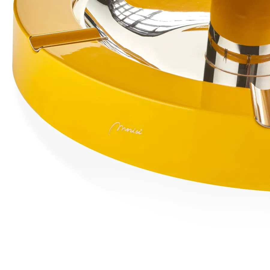 obrazek 3 Stylowa żółta popielniczka wykonana z drewna, stali nierdzewnej i szkła