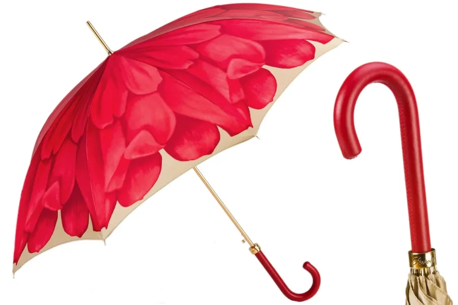 obrazek 1 Stylowy parasol damski w kolorze czerwieni zdobiony motywem kwiatowym - Pasotti
