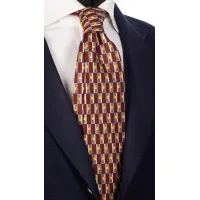 Picture An interesting, burgundy tie with a gray and orange pattern for men