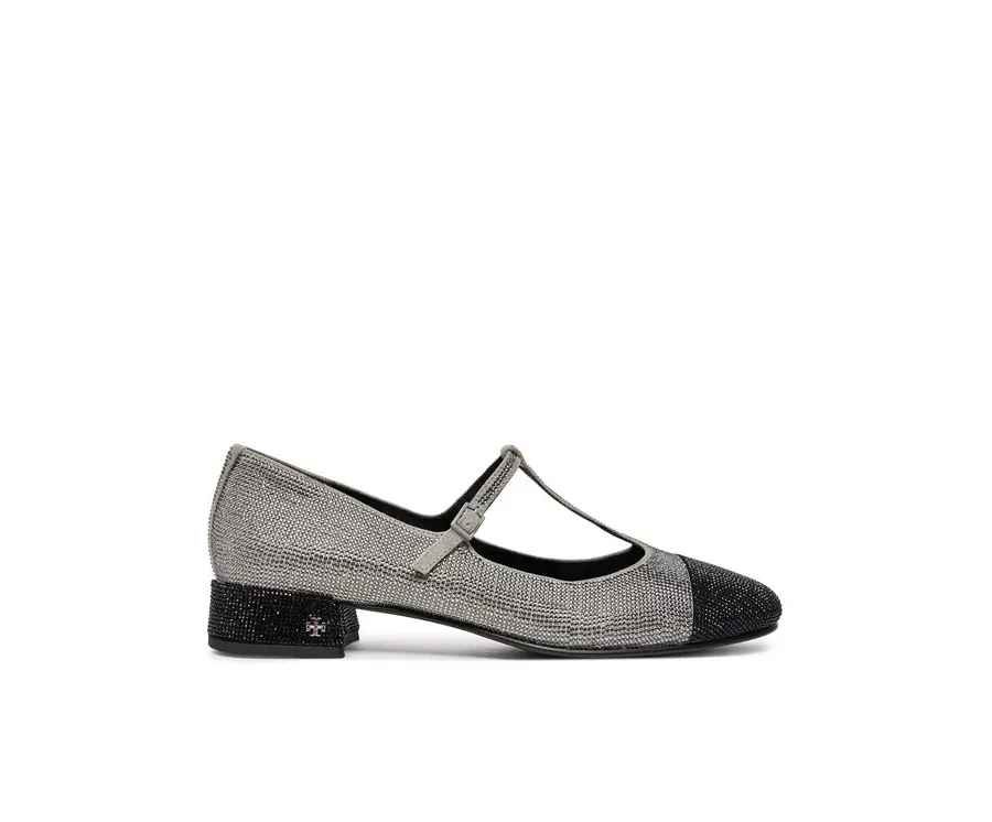 obrazek 1 Tory Burch Baleriny Cap-Toe T-Strap Pave Heeled 159830 Srebrny