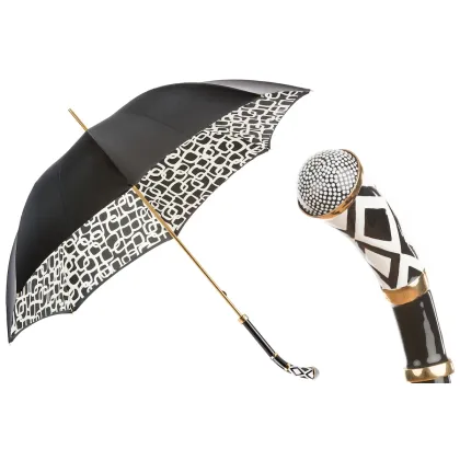 Zdjęcie Piękny stylowy czarny parasol damski zdobiony geometrycznymi wzorami - Pasotti