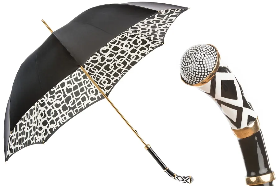 obrazek 1 Piękny stylowy czarny parasol damski zdobiony geometrycznymi wzorami - Pasotti