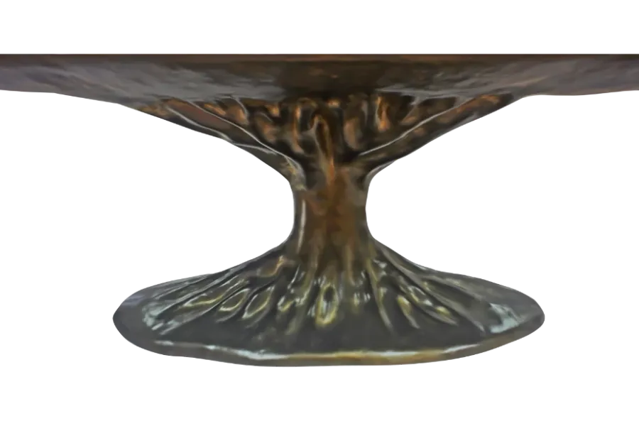 picture 3 A table with a brass-colored base and a walnut root top - Karpa