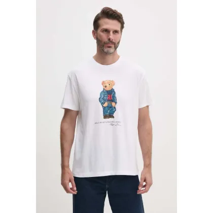 Zdjęcie Polo Ralph Lauren t-shirt bawełniany męski kolor beżowy z nadrukiem