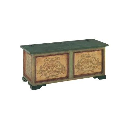 Zdjęcie Gustowna włoska skrzynia z litego drewna z czterema płytkami - styl prowansalski