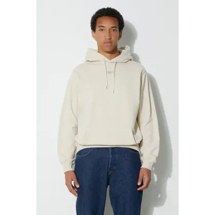 Zdjęcie Drôle de Monsieur bluza bawełniana Le Hoodie Slogan a Poche Classique męska kolor beżowy z kapturem gładka PERM-HO161-CO127-MT
