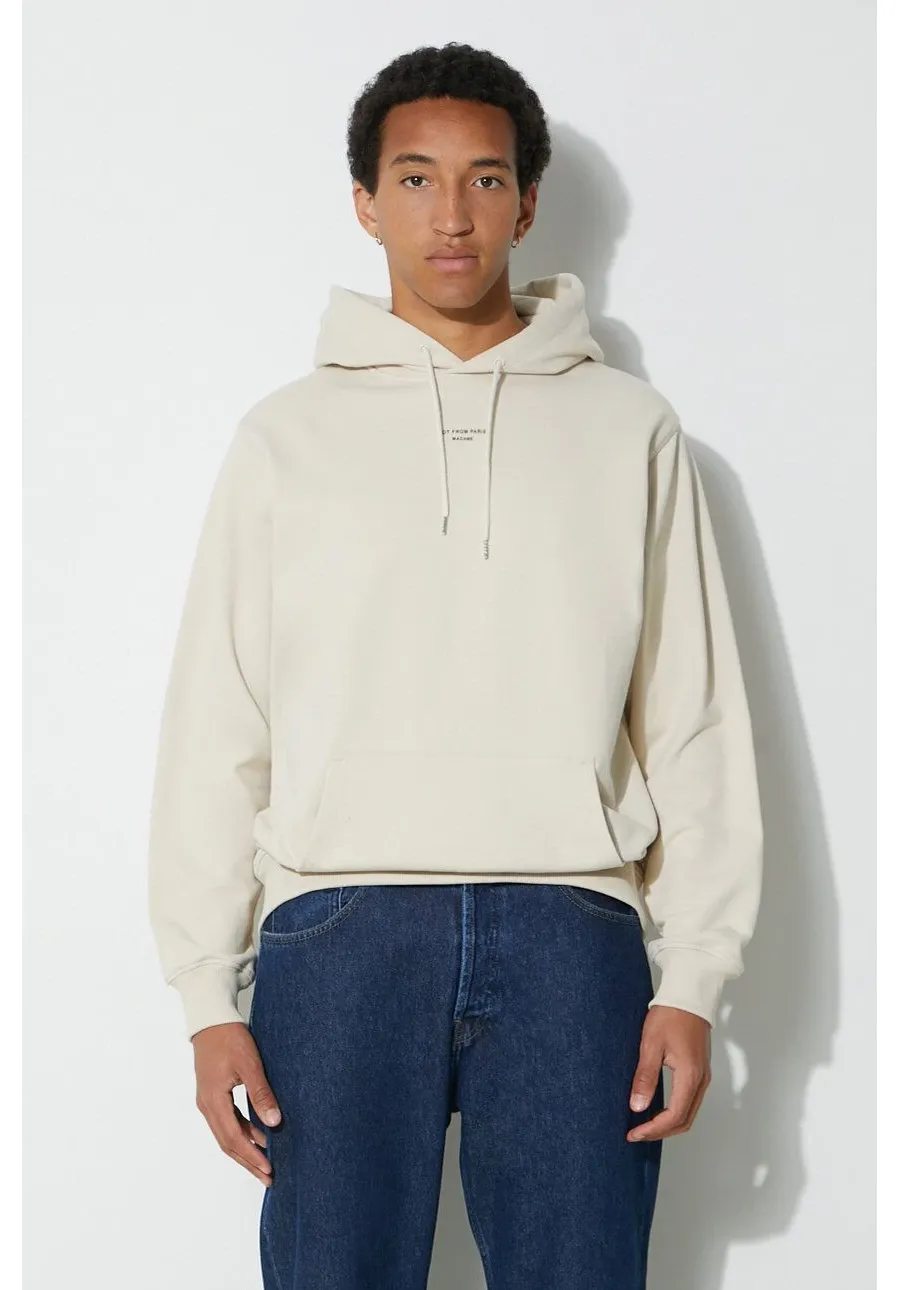 obrazek 1 Drôle de Monsieur bluza bawełniana Le Hoodie Slogan a Poche Classique męska kolor beżowy z kapturem gładka PERM-HO161-CO127-MT