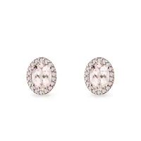 Zdjęcie Owalne kolczyki z morganitami i brylantami w różowym złocie KLENOTA