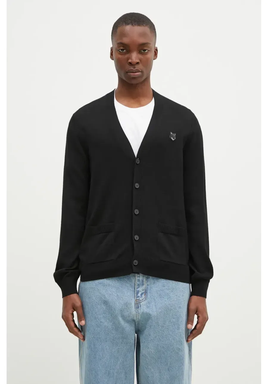 obrazek 1 Maison Kitsuné kardigan wełniany Bold Fox Head Patch kolor czarny MM00509KT1036