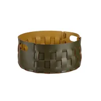 Zdjęcie Ekskluzywny skórzany kosz Bottega Ø40xH20 cm w kolorze ciemnooliwkowym
