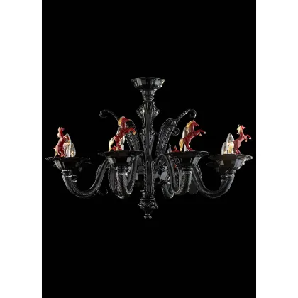 Zdjęcie Fantastyczny żyradnol na 12 żarówek ze szkła Murano z koniami