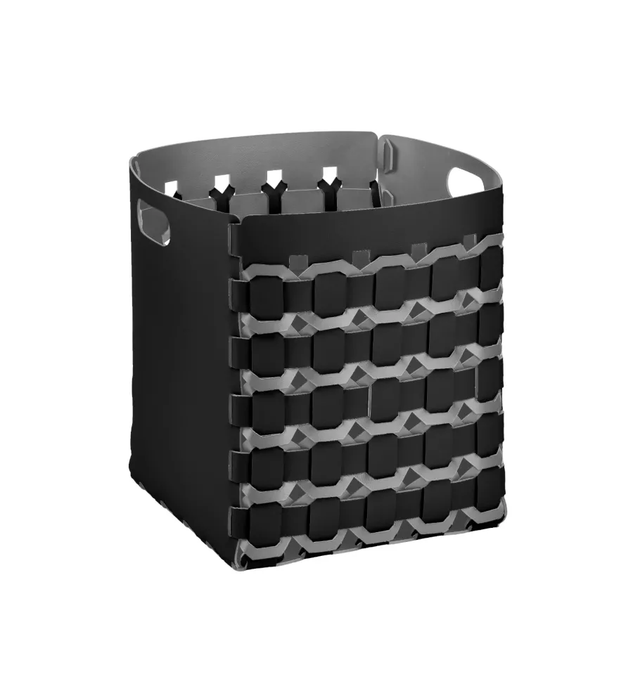 obrazek 1 Czarny kosz Geometria Octagon 35x35xH40 cm wykonany z plecionej naturalnej skóry