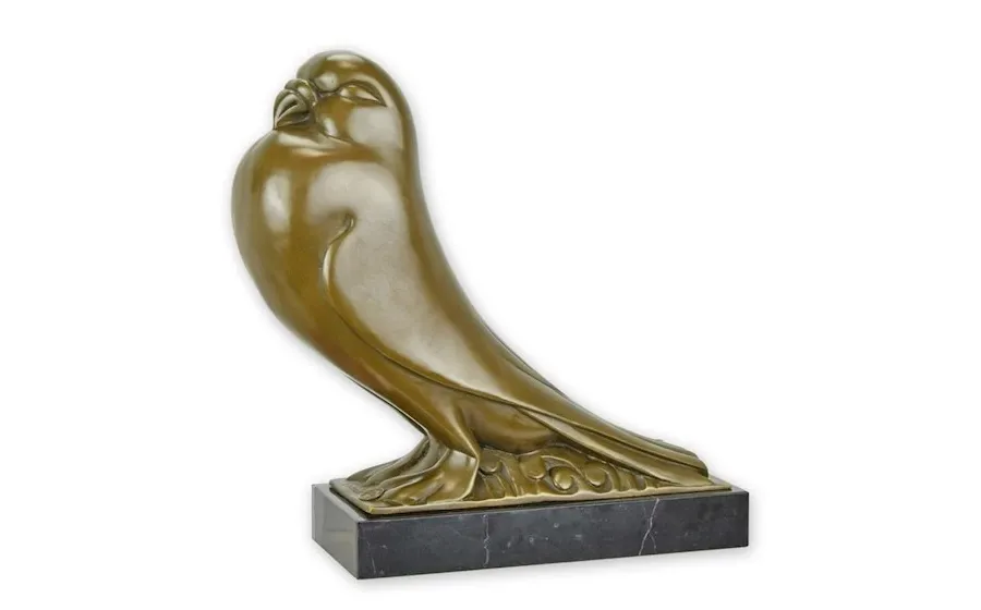 obrazek 1 Wyjątkowa rzeźba z brązu i marmuru w stylu Art deco przedstawiająca gołębia
