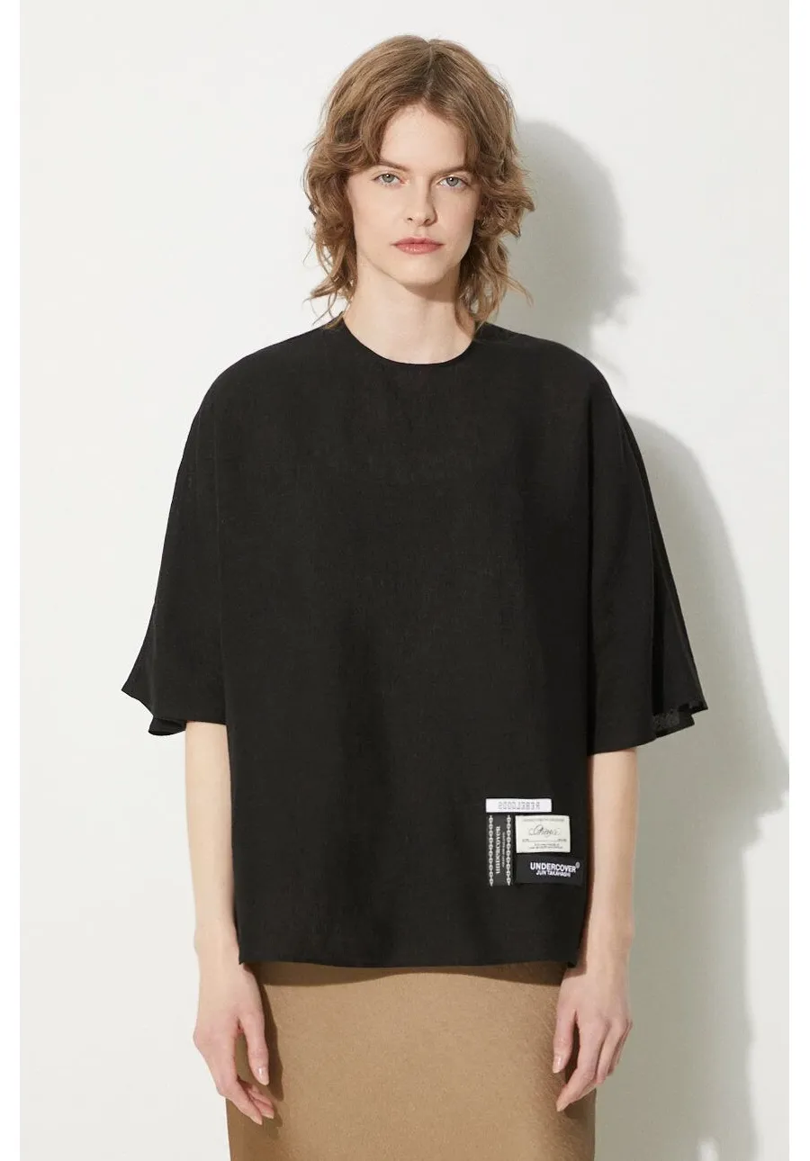 obrazek 1 Undercover bluzka lniana Blouse kolor czarny gładka UC1D1402.2