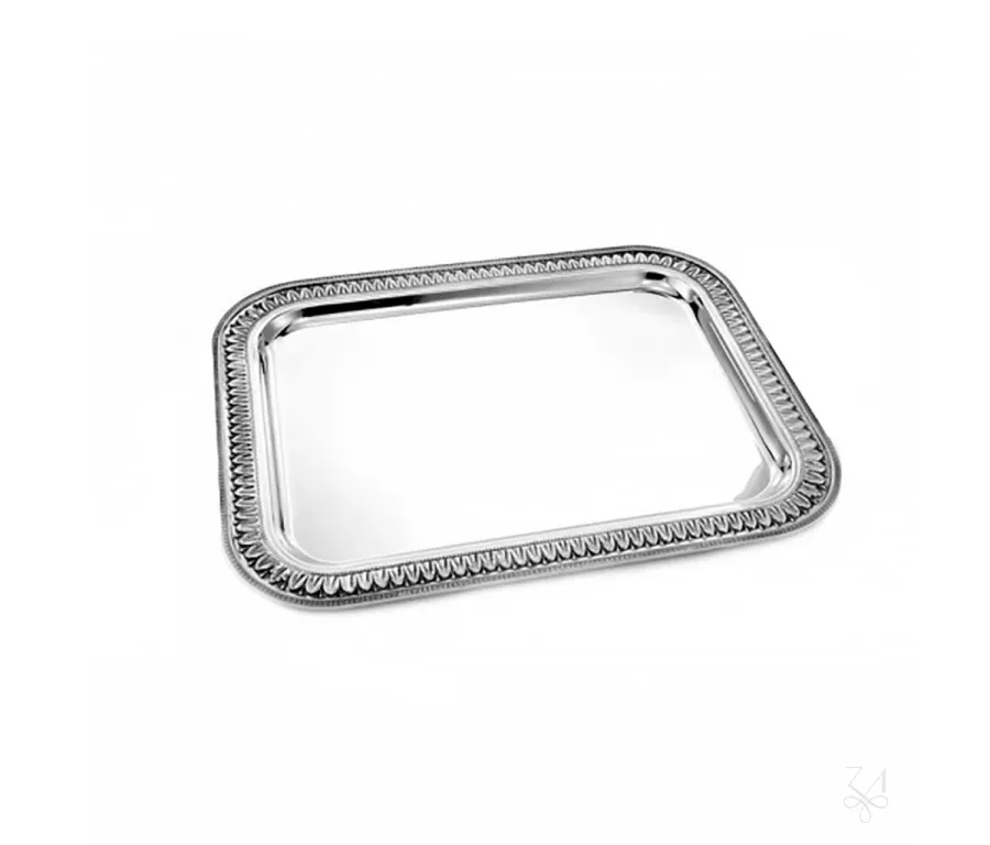obrazek 1 Prostokątna srebrna taca Impero Perlinato o unikalnym zdobieniu - Zaramella Argenti