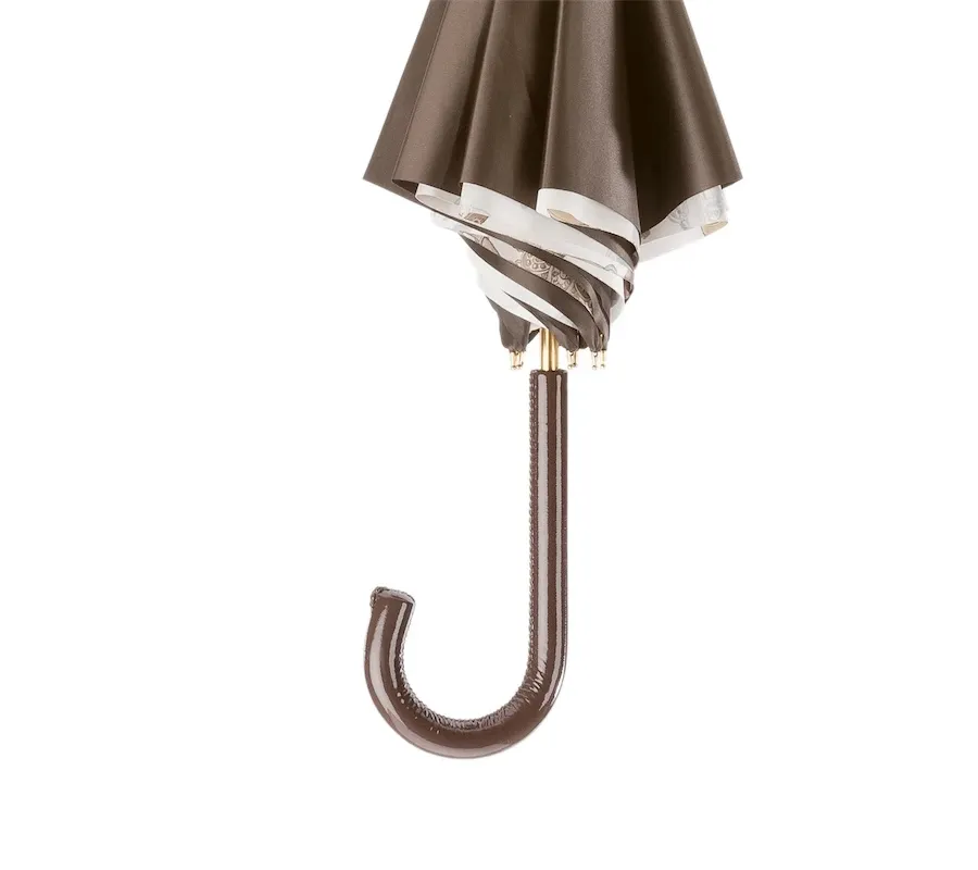 obrazek 7 Stylowy brązowy parasol damski w stylu nowoczesnym ze skórzaną rączką - Pasotti