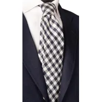 Picture Light gray silk tie with blue checks