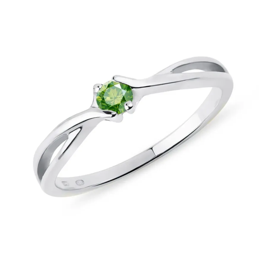 obrazek 1 Pierścionek z białego złota z zielonym diamentem typu Solitaire KLENOTA