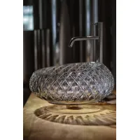 Zdjęcie Wyjątkowa umywalka z włoskiego ręcznie szlifowanego kryształu z trójwymiarowym wzorem w romby - Il Paralume Marina