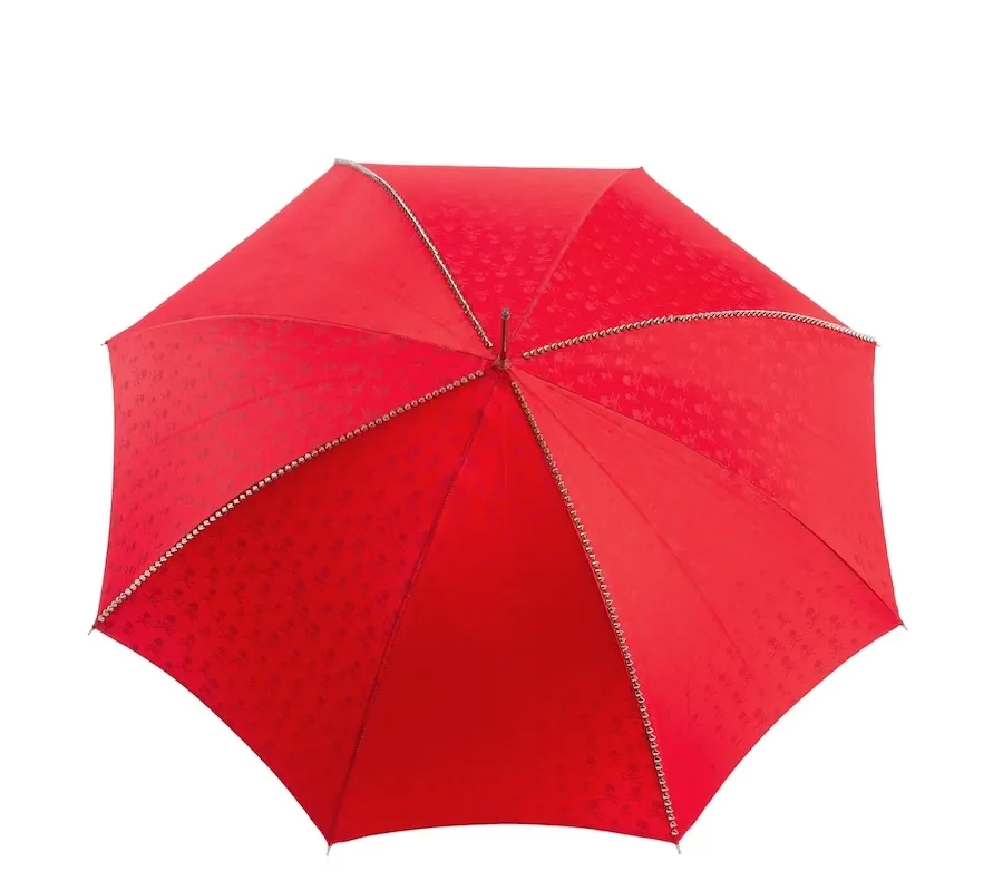 obrazek 5 Stylowy czerwony parasol damski z ćwiekami i rączką w kształcie czarnej czaszki - Pasotti