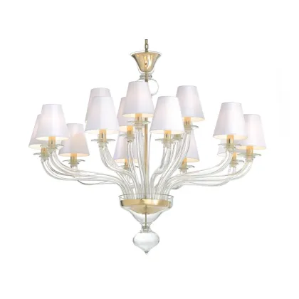 Zdjęcie Żyrandol ze szkła Murano w całkowicie przezroczystym kolorze z abażurami - Il Paralume Marina