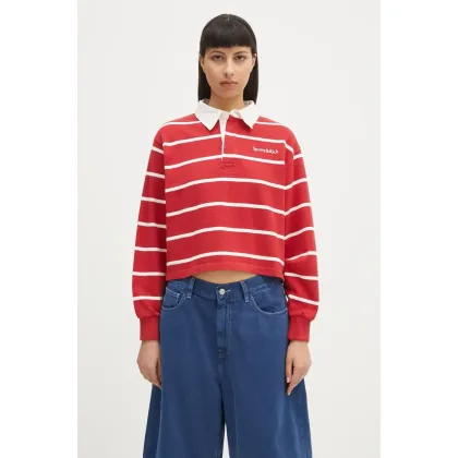 Zdjęcie Sporty & Rich bluza bawełniana Serif Logo Cropped Rugby Polo damskie kolor czerwony wzorzysta ST008606300RE33