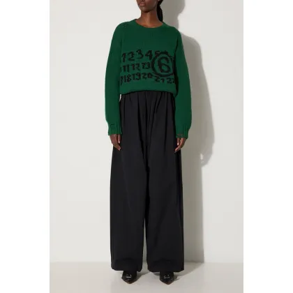 Zdjęcie MM6 Maison Margiela spodnie bawełniane kolor czarny szerokie high waist S52KA0501.M35148