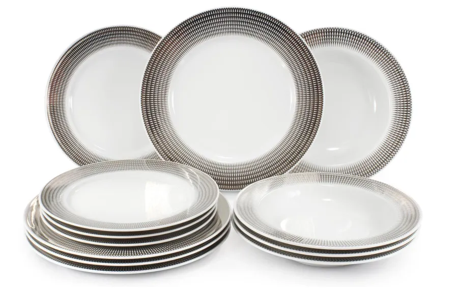 obrazek 1 Nowoczesny 12-elementowy zestaw talerzy z porcelany ze srebrnym zdobieniem z  kolekcji Angel wings – Leander