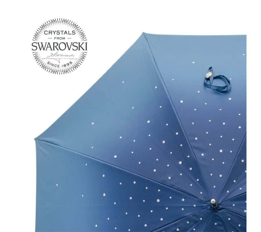 obrazek 7 Stylowy niebieski parasol damski z piękną zdobioną rączką z klejnotem - Pasotti