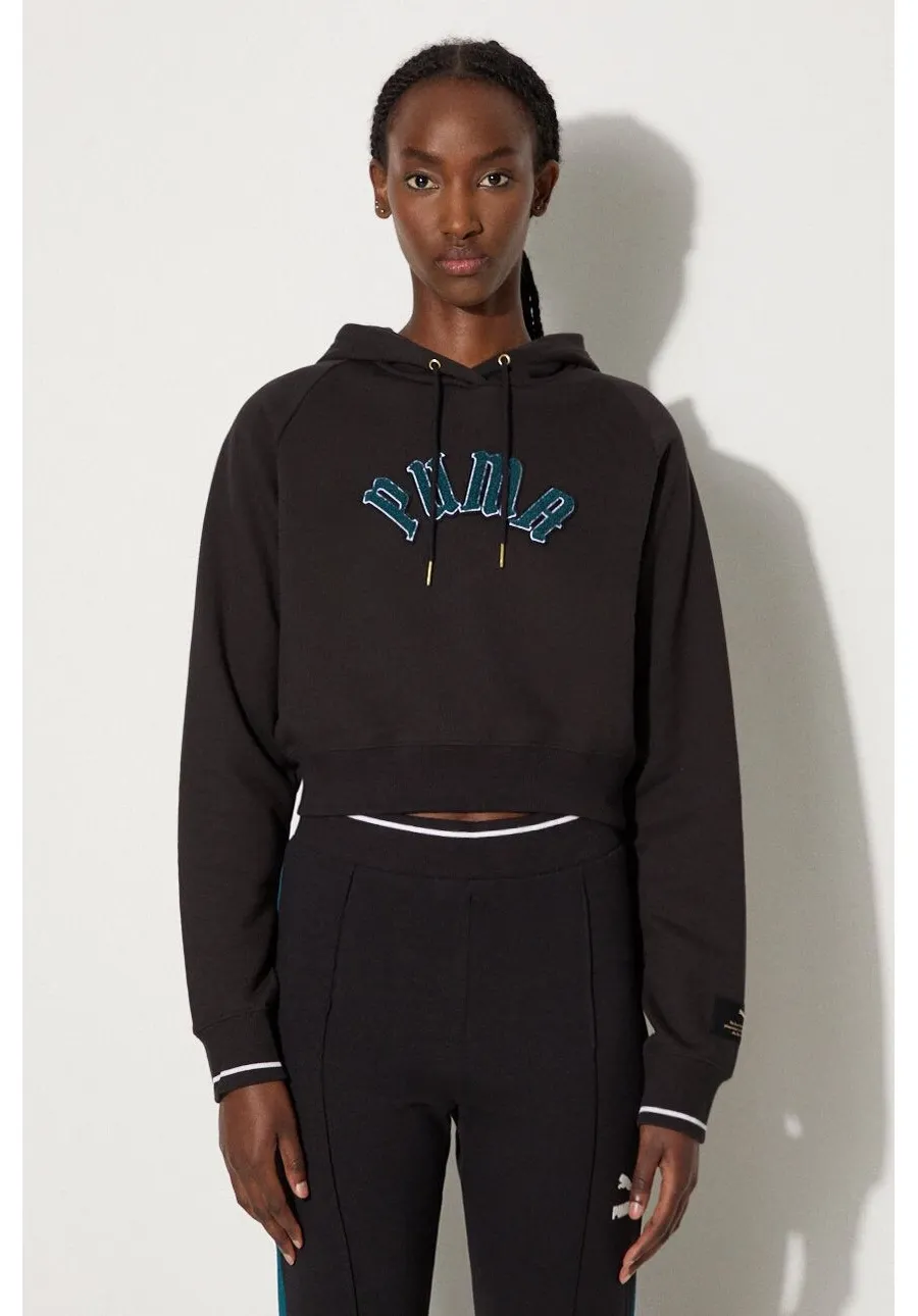 obrazek 1 Puma bluza Classics Play Paris Relaxed Hoodie damska kolor czarny z kapturem z aplikacją 627484