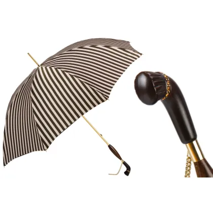 Zdjęcie Klasyczny elegancki parasol damski w czarno-białe paski – Pasotti