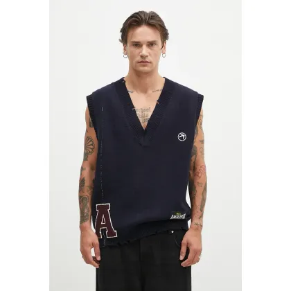 Zdjęcie AMBUSH kamizelka wełniana Repair Stitch V Neck Vest kolor granatowy ciepły BMHZ002F24KNI0014628