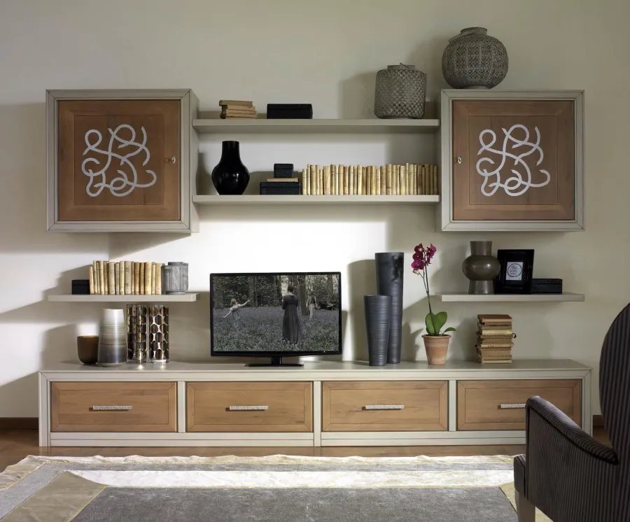 picture 1 Italian bookcase with 2 cabinets and 4 drawers in a classic style for the living room - Cantiero