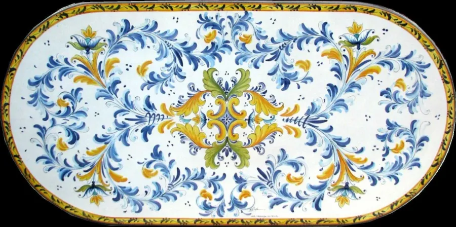 obrazek 1 Stylowy blat z lawy wulkanicznej do ogrodu i na taras zdobiony oryginalnym kwiatowym ornamentem – Ceramiche Valchida