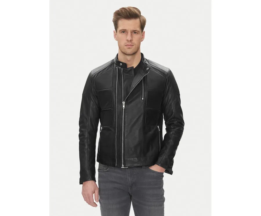 obrazek 1 Serge Pariente Kurtka skórzana Couture Czarny Slim Fit