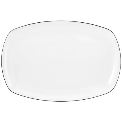 Zdjęcie Piękny porcelanowy prostokątny talerz do serwowania 35x24 zdobiony czarnym rantem - Seltmann Weiden