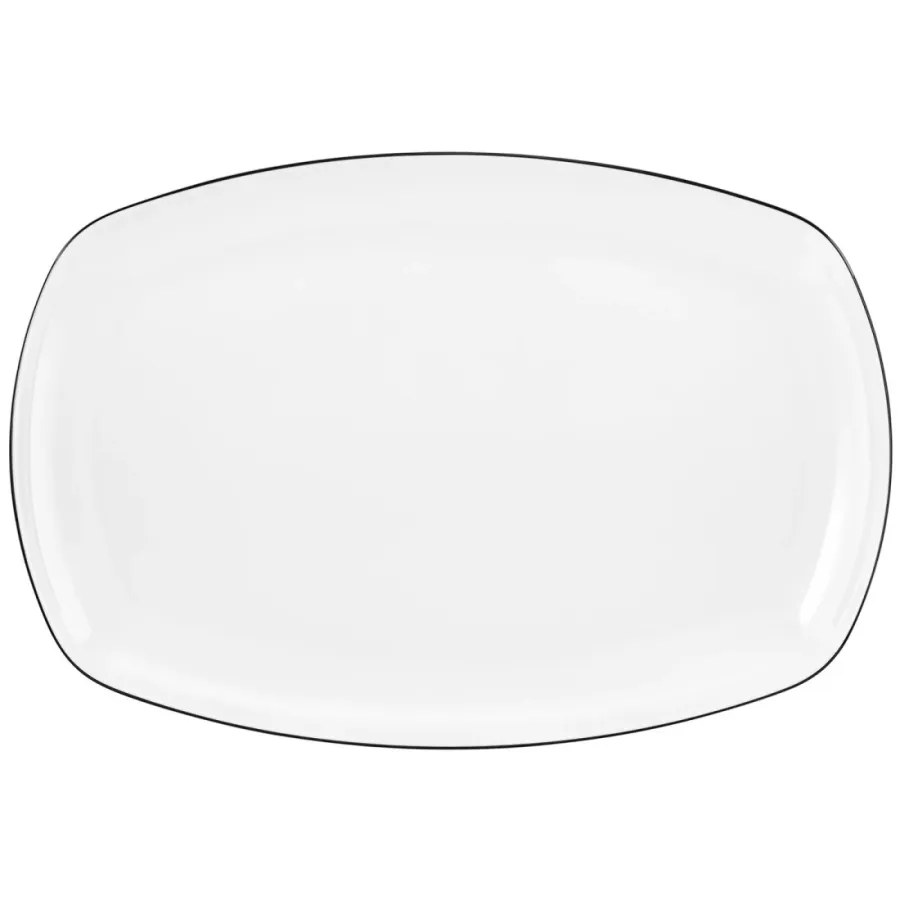 obrazek 1 Piękny porcelanowy prostokątny talerz do serwowania 35x24 zdobiony czarnym rantem - Seltmann Weiden