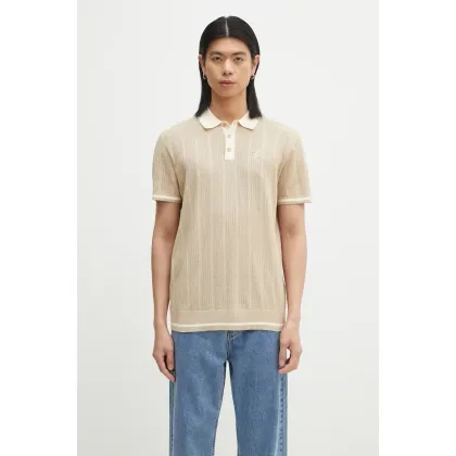 Zdjęcie Filling Pieces polo bawełniane Knit Polo męski kolor beżowy gładki 80713669976